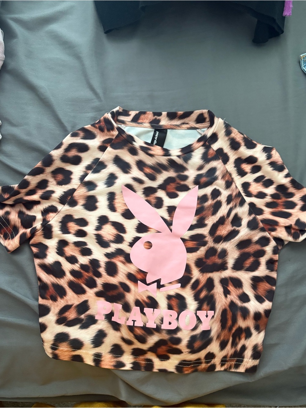 PLAYBOY Leopard Print Tee with Pink Bunny Graphic